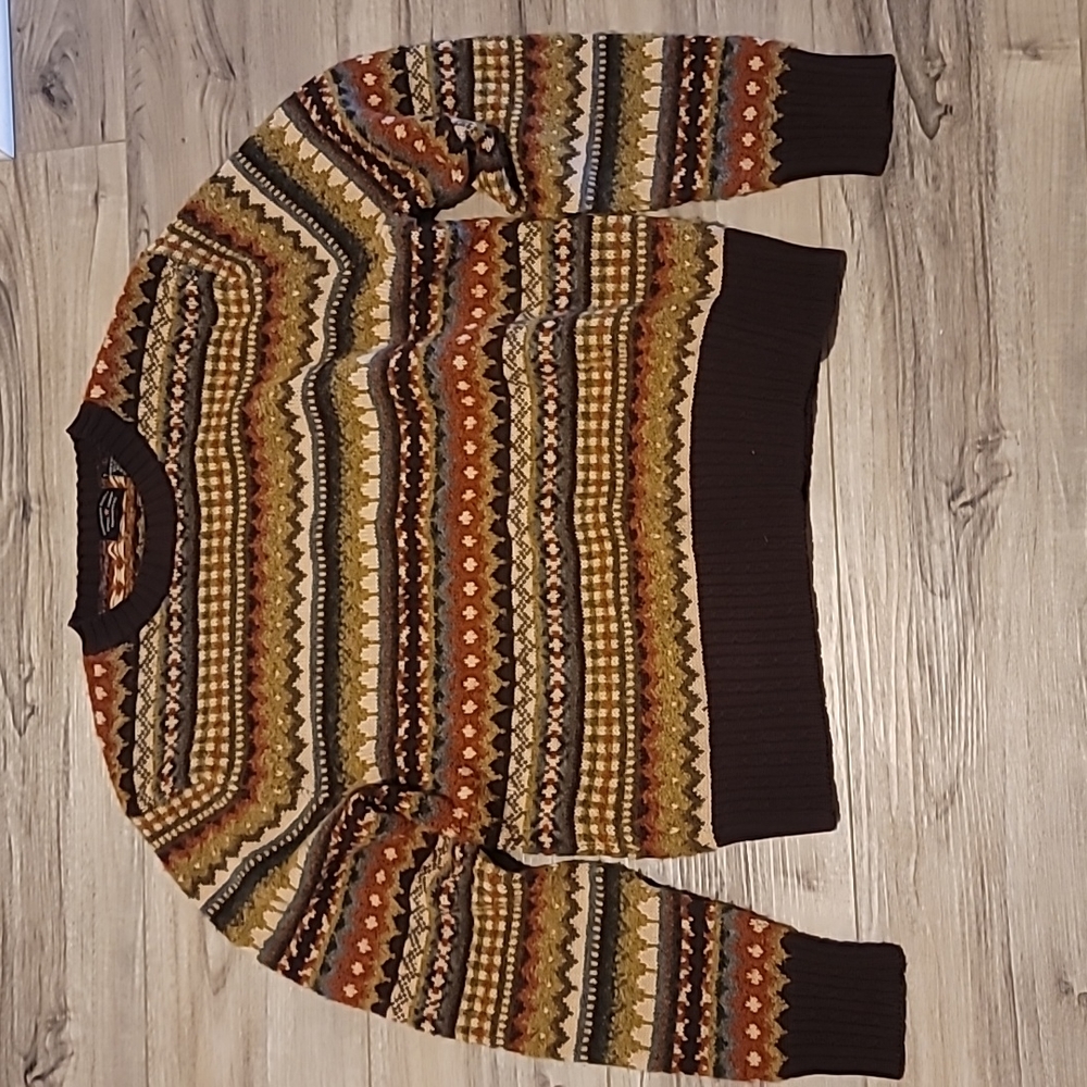 Vintage 90s American Eagle Fair Isle Knit Sweater Crewneck Earth Tone Size L